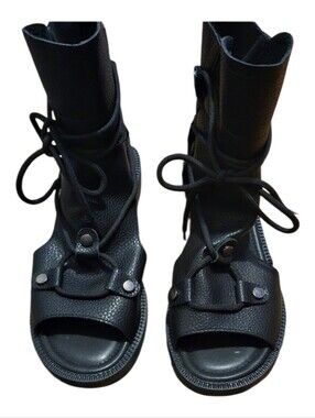 Women’s Black Lace-Up Open-Toe Sandals